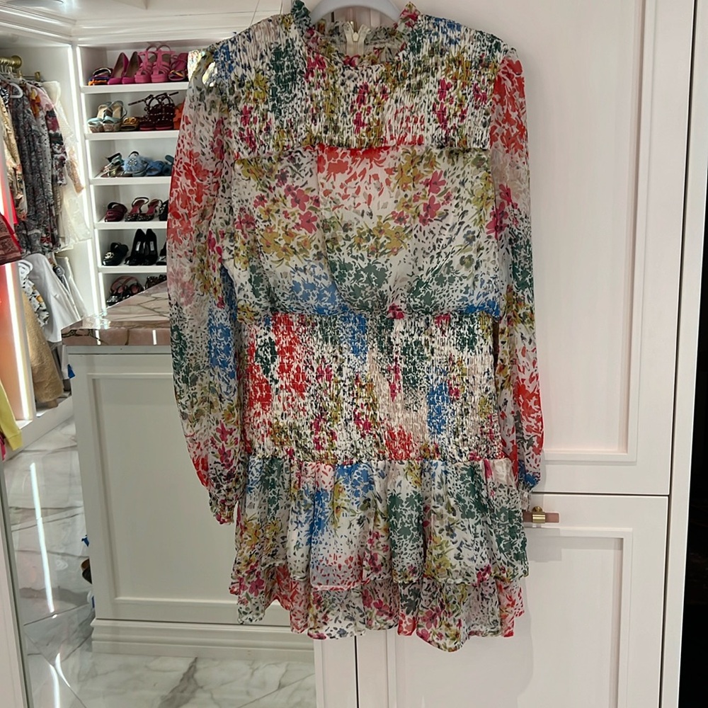 AQUA Ruched Tiered floral Women’s Long Sleeve Dress Size XL